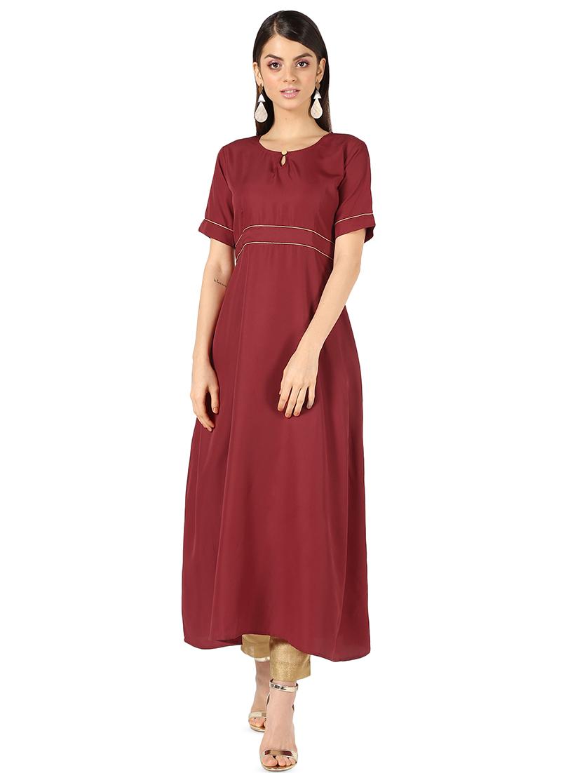 solid flared kurta - 16661938 - Zoom Image - 1