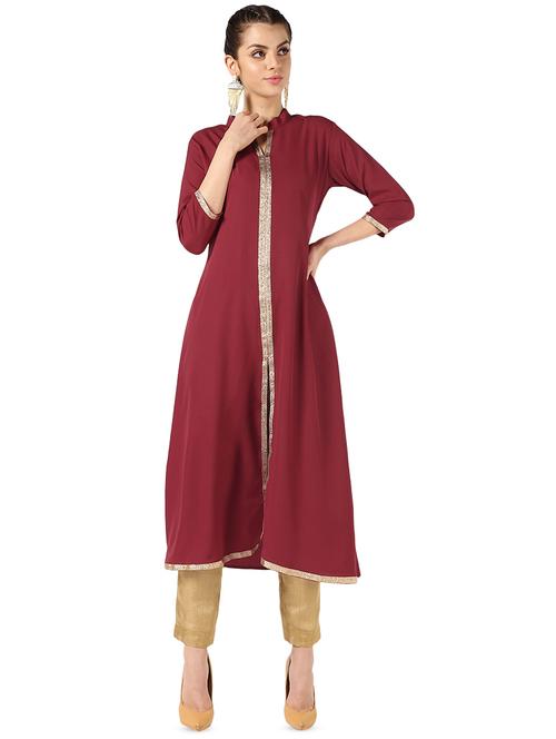 solid a-line kurta - 16661942 - Standard Image - 1