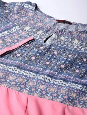 printed flared pleated kurta - 16661955 - Standard Image - 4