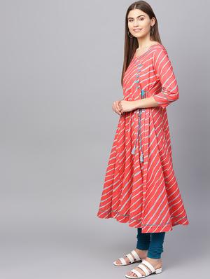 leheriya print angrakha kurta - 16661960 - Standard Image - 2