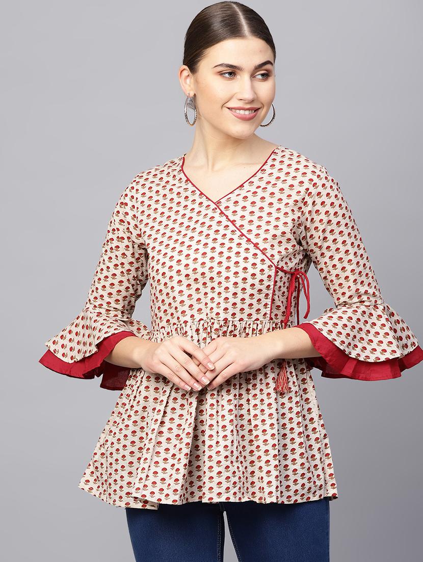 bell sleeved floral wrap top - 16662030 - Zoom Image - 1