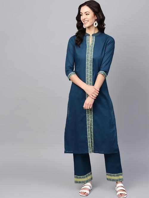 solid kurta palazzo set - 16662034 - Standard Image - 1