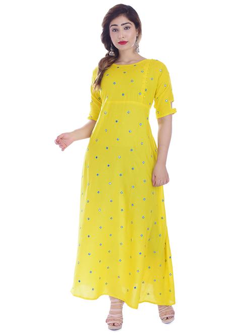 mirror work a-line ethnic dress - 16662110 - Standard Image - 1