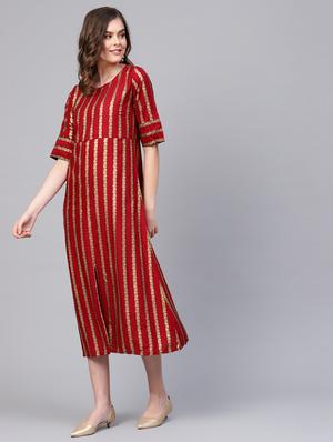front slit round neck a-line dress - 16662306 - Standard Image - 2