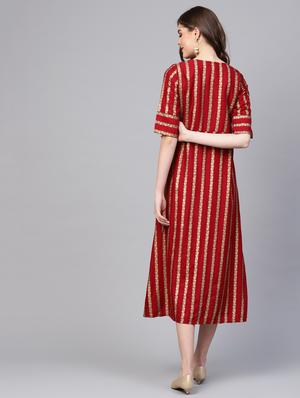 front slit round neck a-line dress - 16662306 - Standard Image - 3