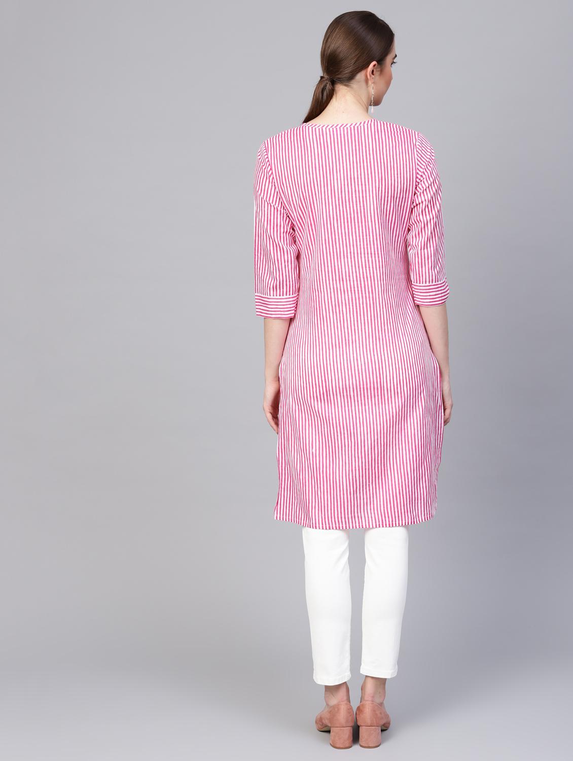 striped straight kurta - 16662331 - Zoom Image - 3