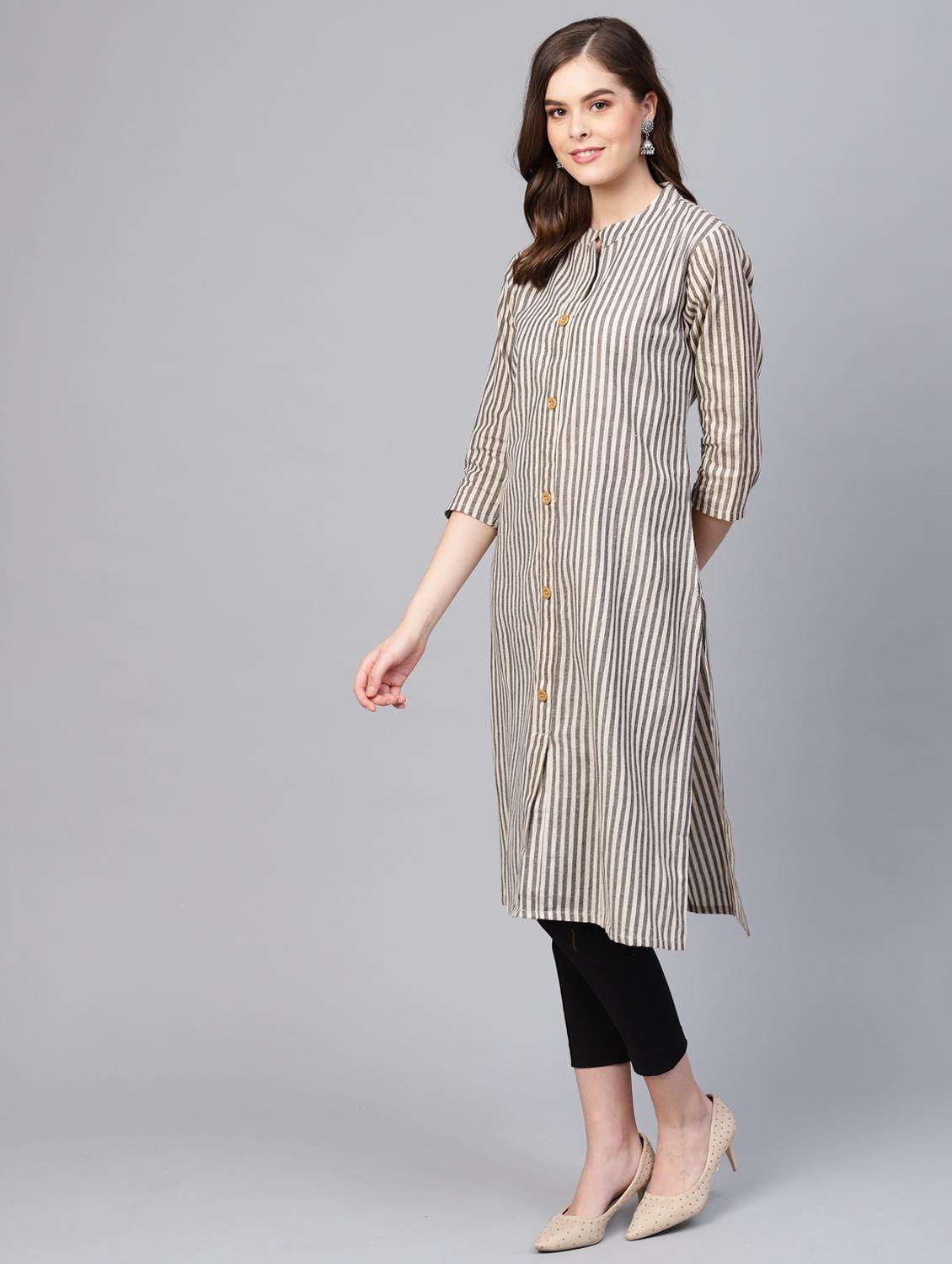 striped straight kurta - 16662334 - Zoom Image - 2
