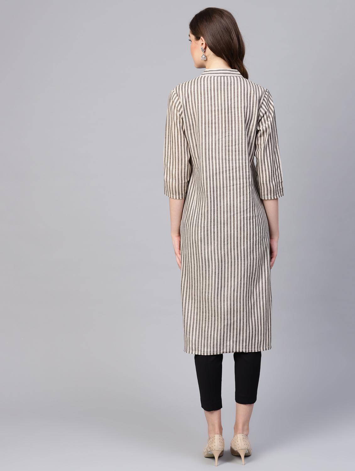 striped straight kurta - 16662334 - Zoom Image - 3