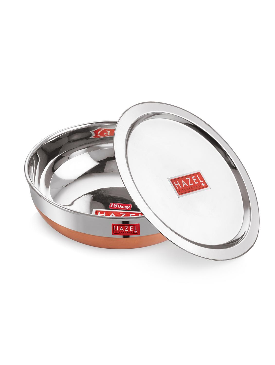 stainless steel tasra kadhai with copper bottom and lid - 16662420 - Zoom Image - 1