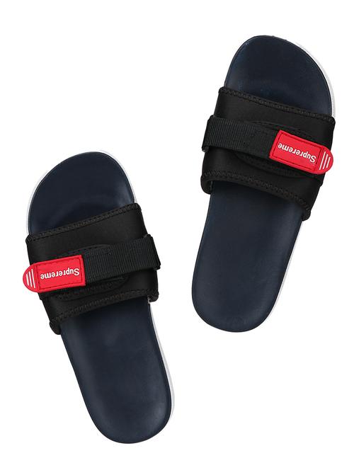 black synthetic & mesh slip on flip flops - 16662474 - Standard Image - 1