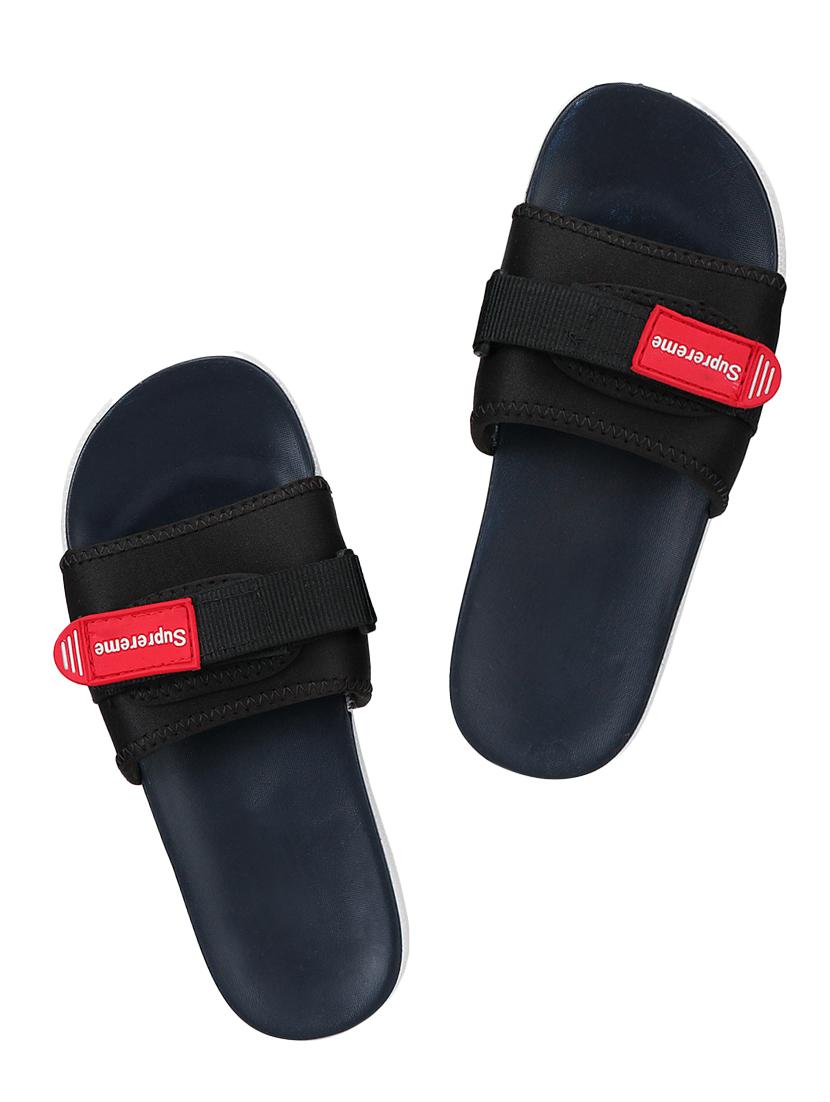 black synthetic & mesh slip on flip flops - 16662474 - Zoom Image - 1