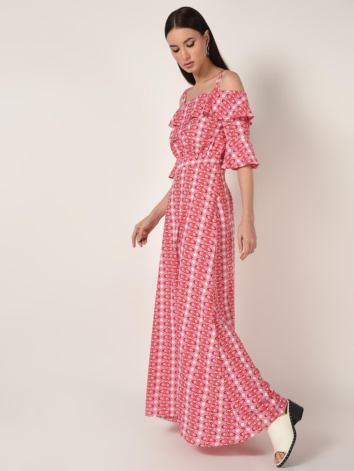 cold shoulder bell sleeved maxi dress - 16662806 - Zoom Image - 1