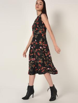 mandarin neck floral a-line dress - 16662934 - Standard Image - 2