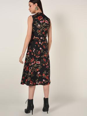 mandarin neck floral a-line dress - 16662934 - Standard Image - 3