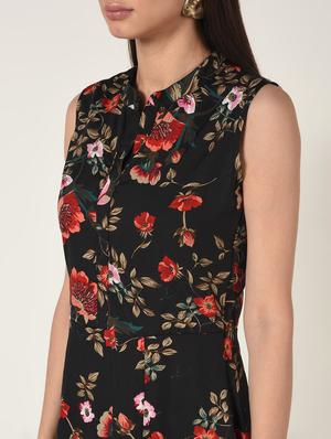 mandarin neck floral a-line dress - 16662934 - Standard Image - 4