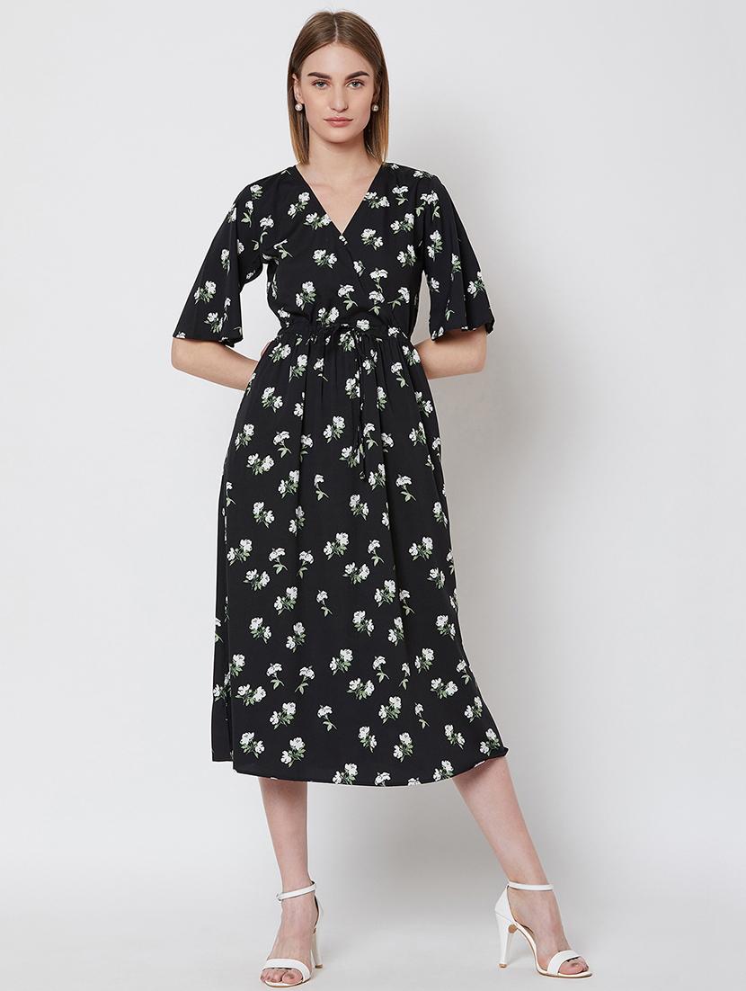 v neck drawstring floral a-line dress - 16663060 - Zoom Image - 1