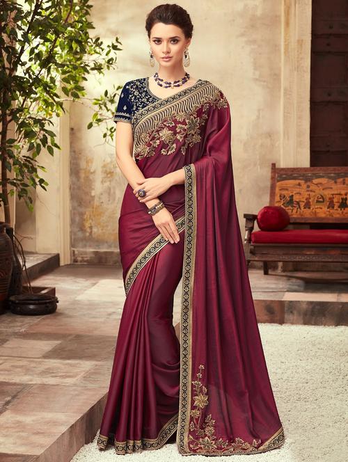 solid embroidered saree with blouse - 16663079 - Standard Image - 1