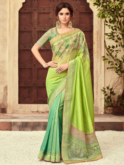 twin shade embroidered saree with blouse - 16663098 - Standard Image - 1
