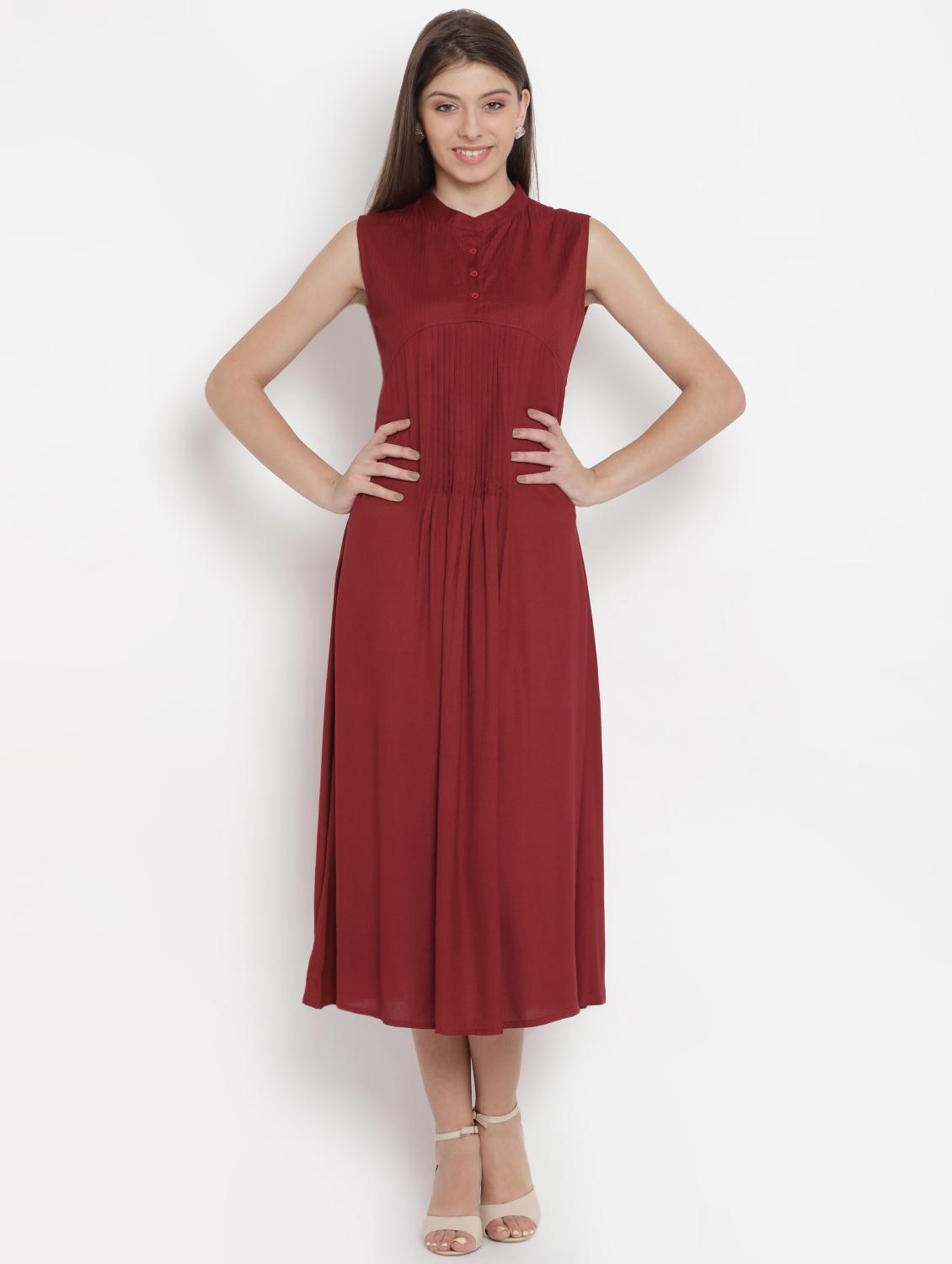 mandarin neck pleated a-line dress - 16663168 - Zoom Image - 1