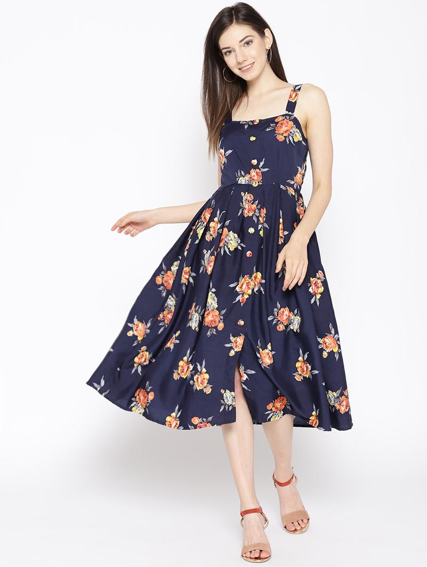 gathered detail floral fit & flare dress - 16663623 - Zoom Image - 1