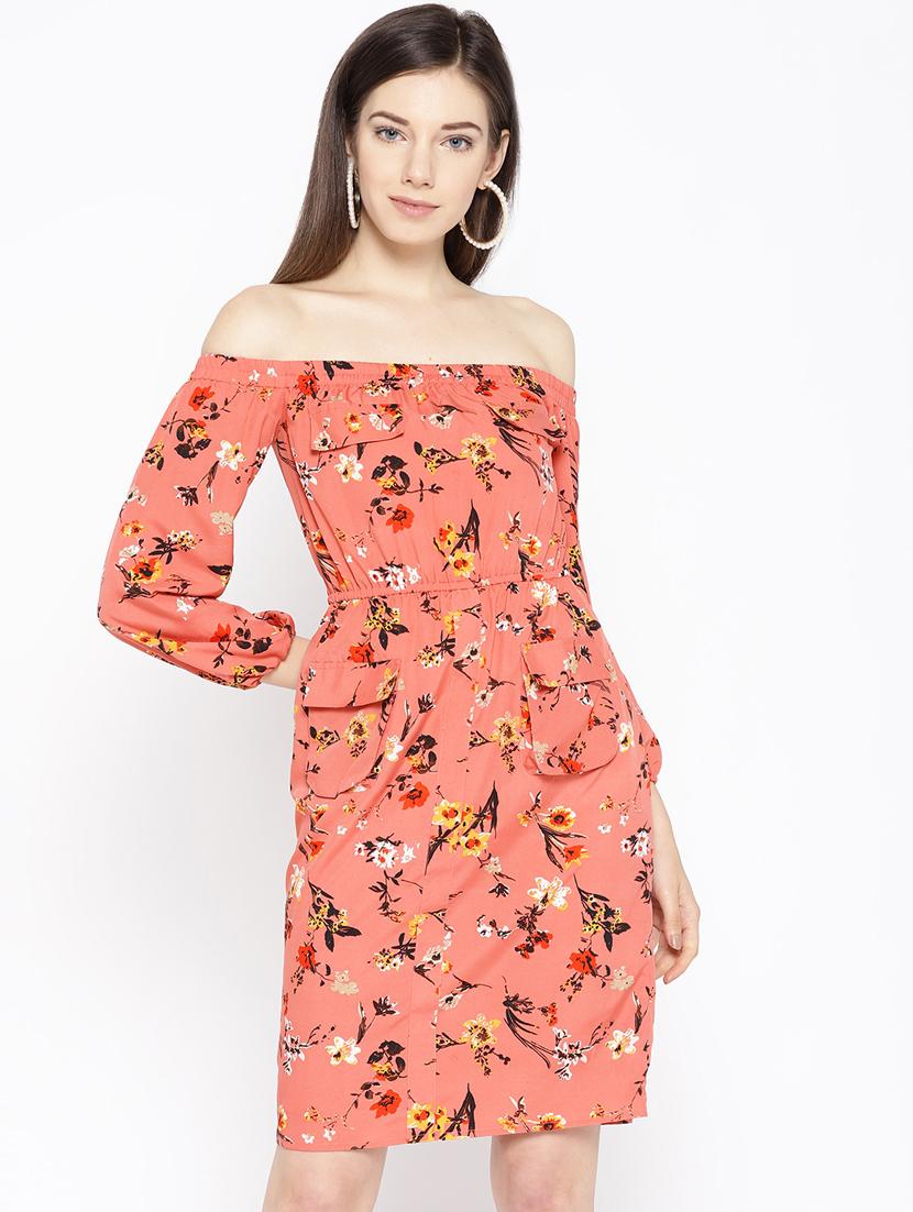 tie back floral off shoulder dress - 16663625 - Zoom Image - 1