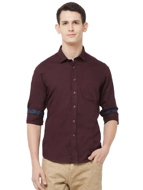 maroon solid casual shirt - 16664751 - Standard Image - 1