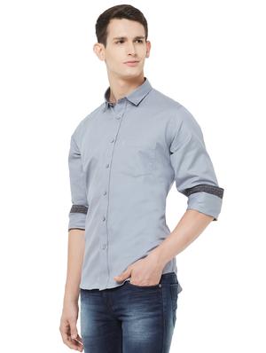 grey solid casual shirt - 16664758 - Standard Image - 2