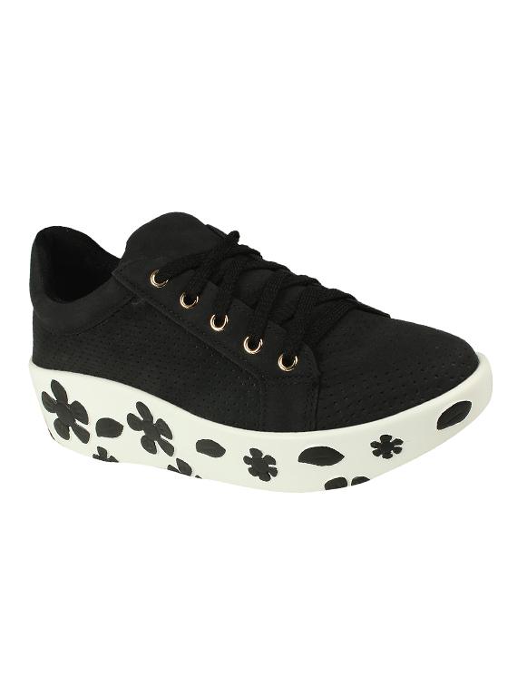 black leatherette laceup sneakers - 16665861 - Zoom Image - 1