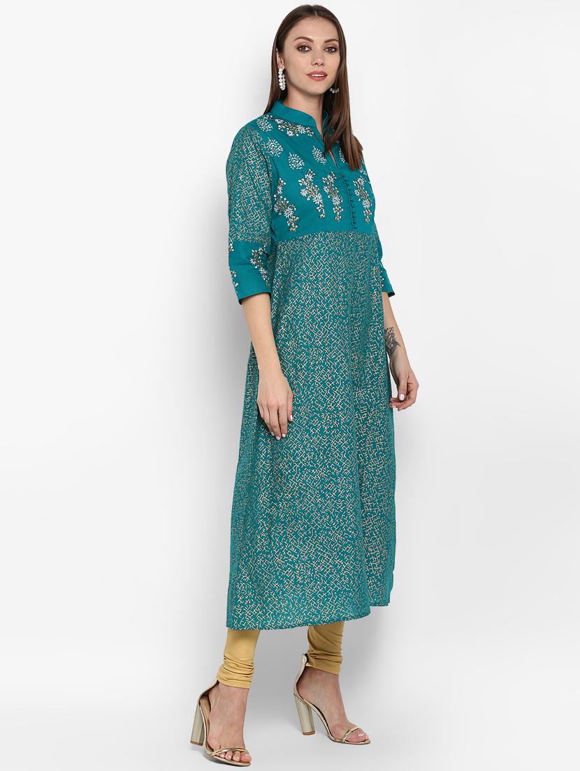 foil printed anarkali kurta - 16665900 - Zoom Image - 2