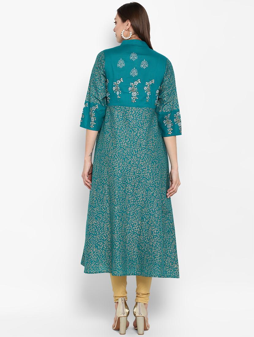 foil printed anarkali kurta - 16665900 - Zoom Image - 3
