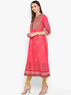 gota patti foil printed a-line kurta - 16665904 - Standard Image - 2