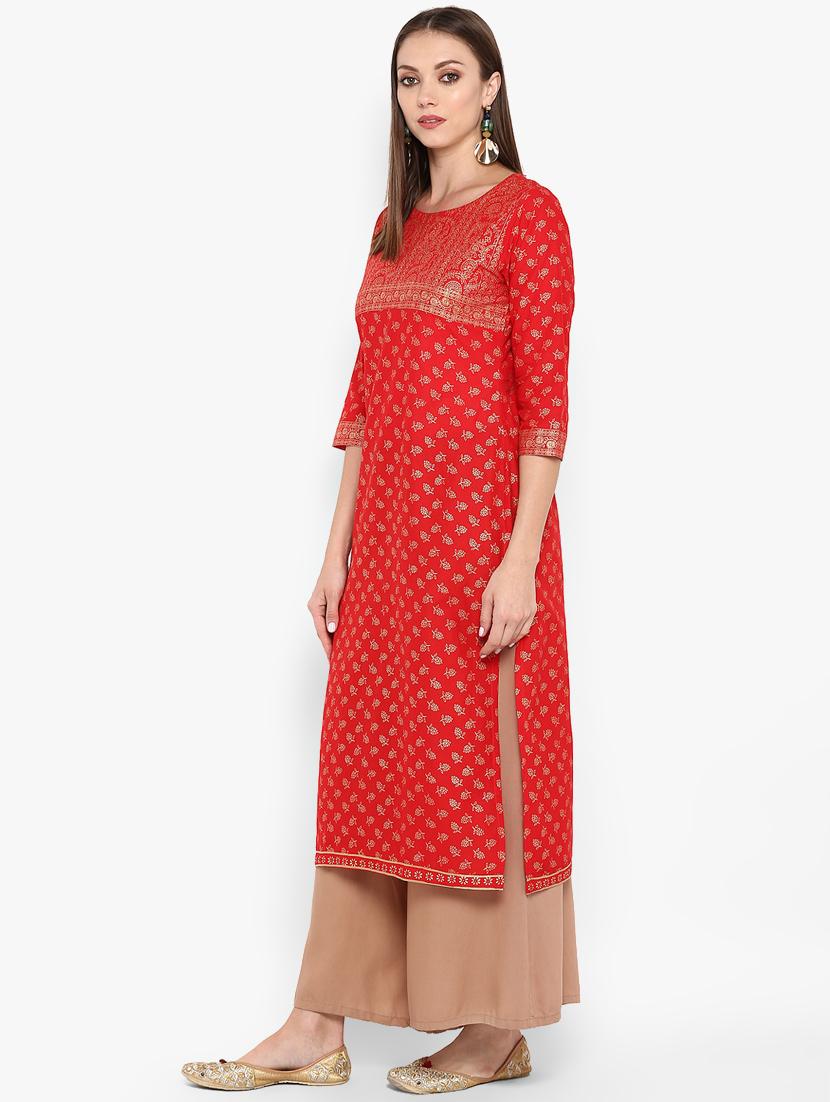 foil printed straight kurta - 16665906 - Zoom Image - 2