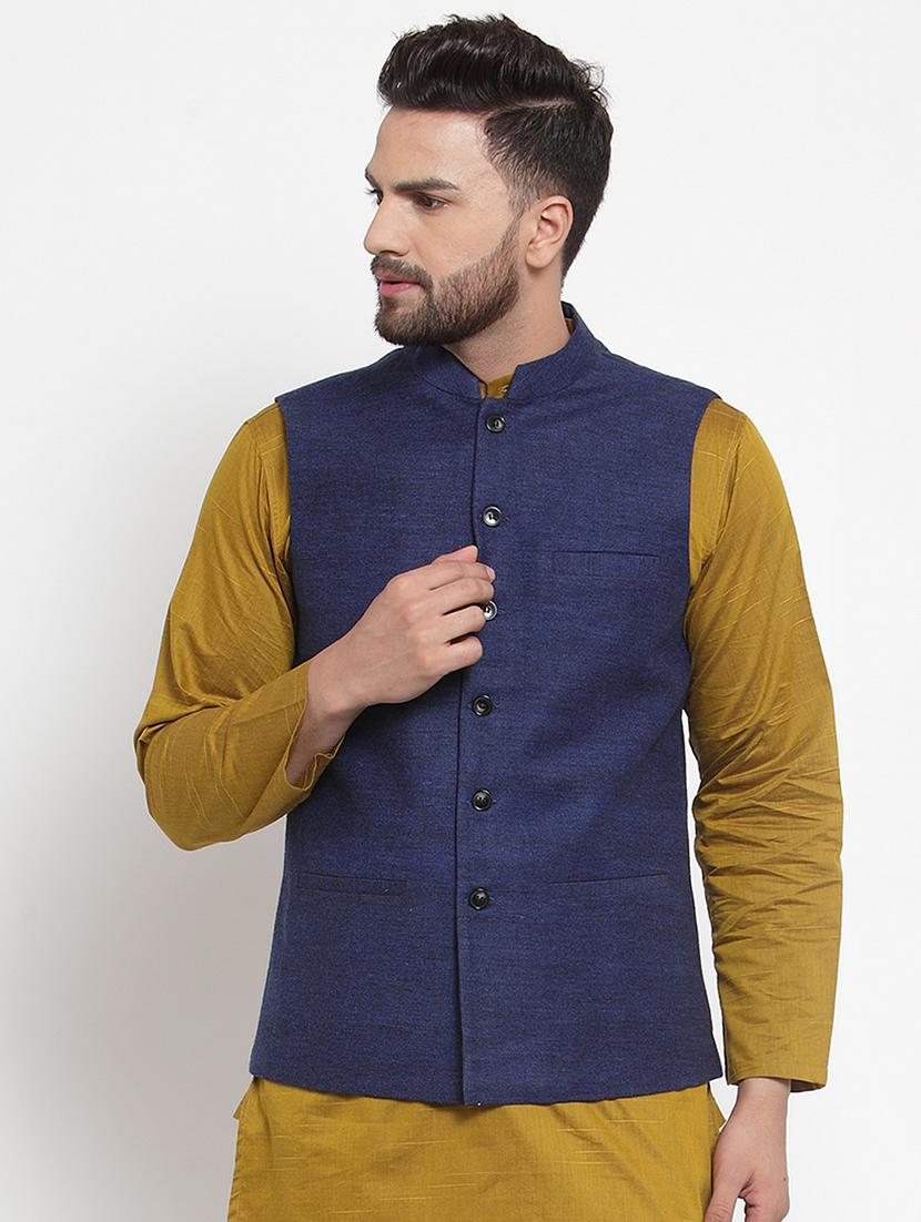 blue solid nehru jacket - 16665949 - Zoom Image - 1