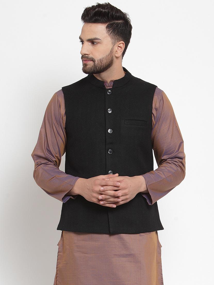 black self design nehru jacket - 16665955 - Zoom Image - 1