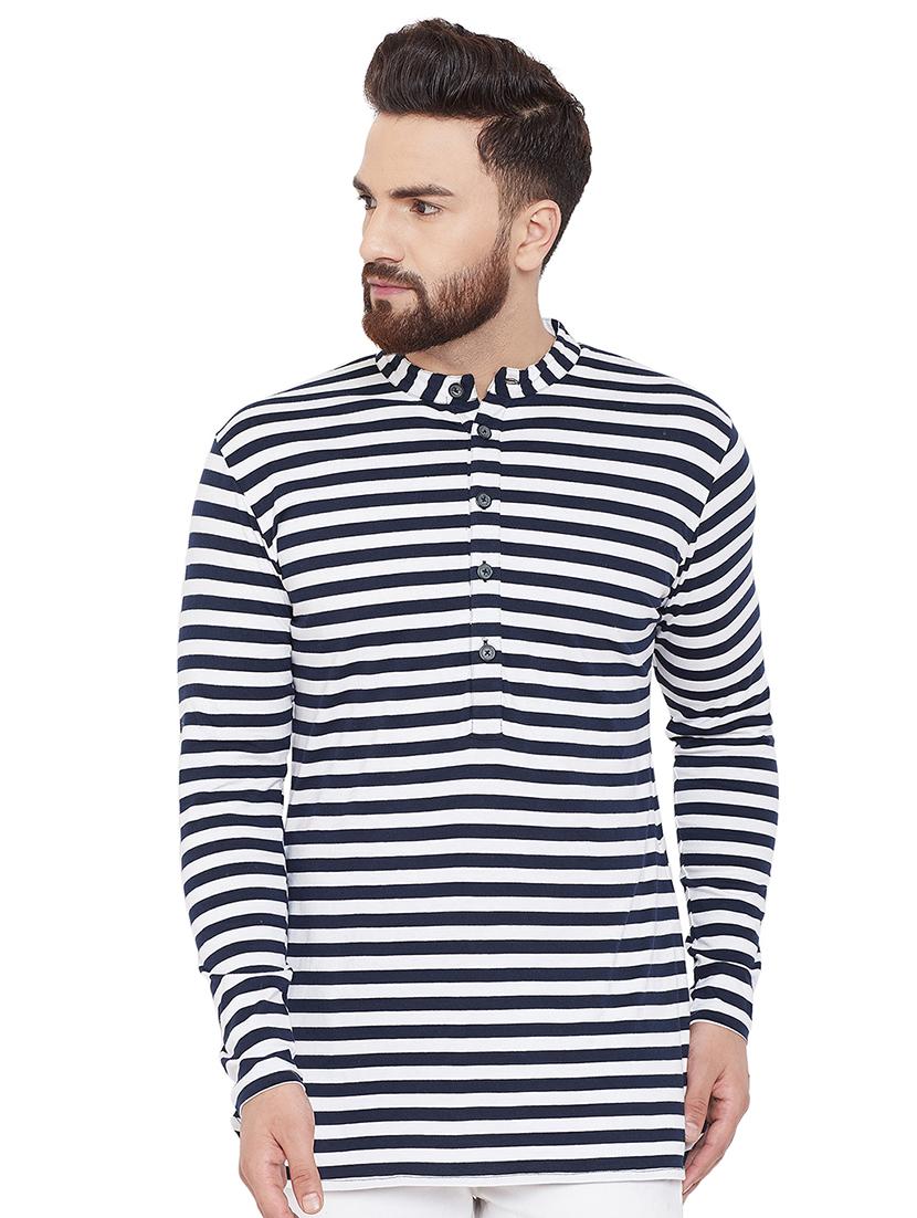 navy blue striped short kurta - 16666170 - Zoom Image - 1