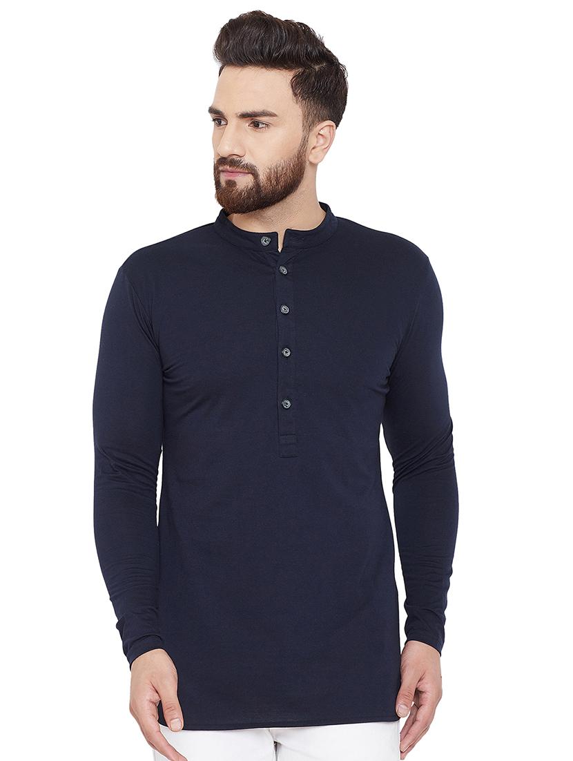 navy blue solid short kurta - 16666171 - Zoom Image - 1