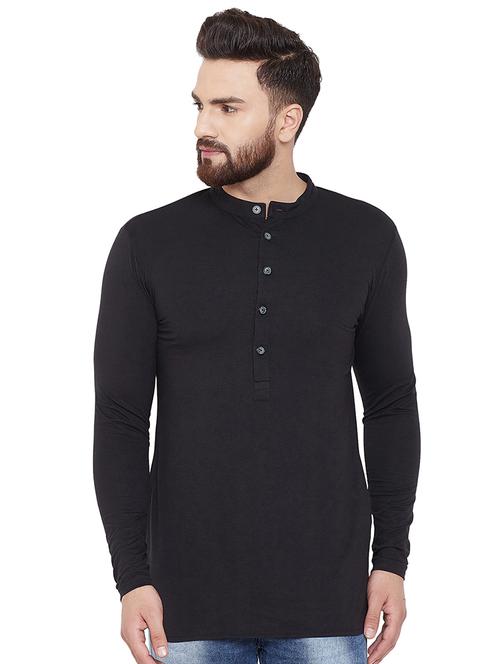 black solid short kurta - 16666173 - Very Small Image - 1