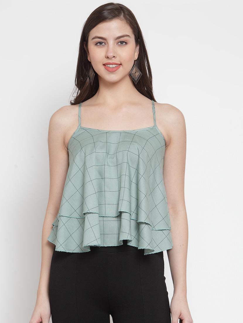 cami neck checkered layered top - 16666238 - Zoom Image - 1
