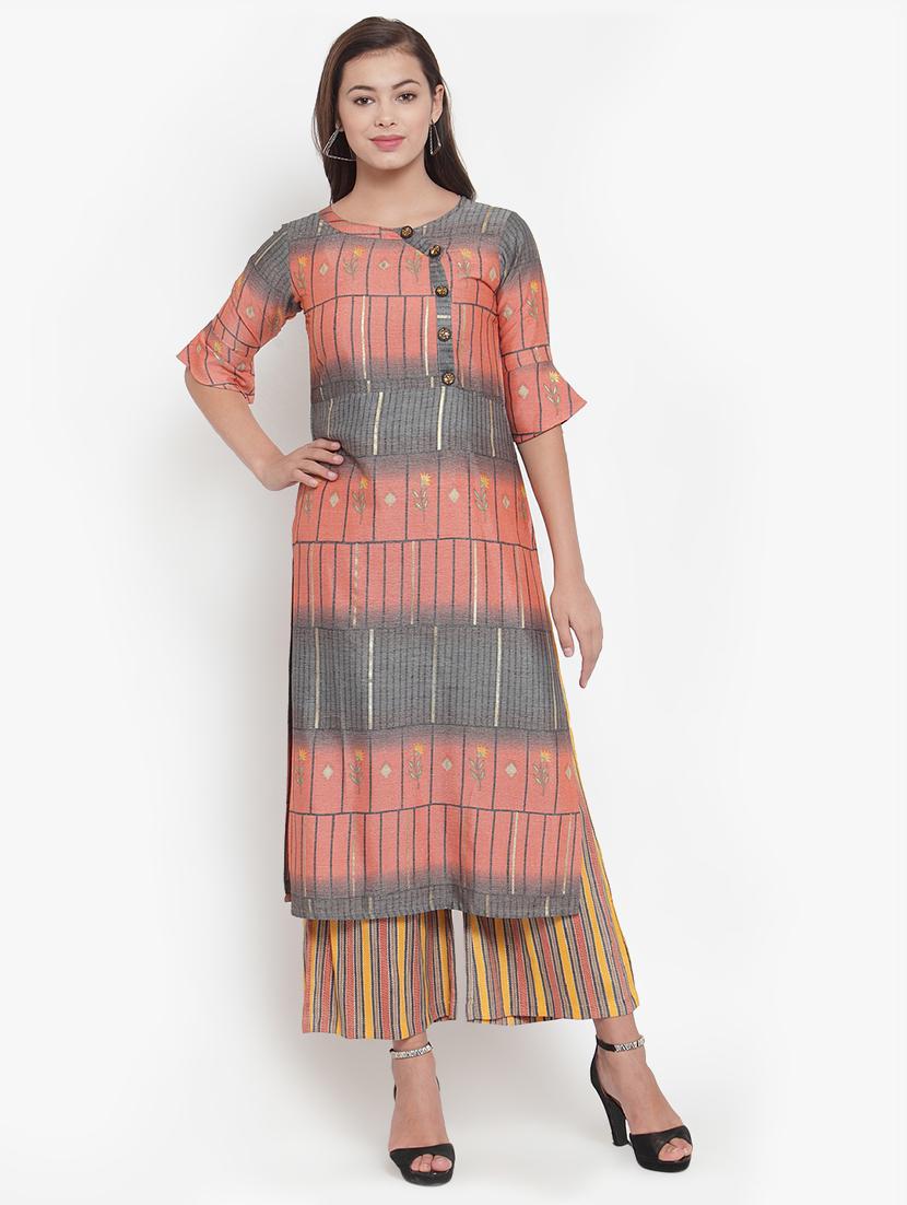 printed straight kurta with palazzo set - 16666414 - Zoom Image - 1