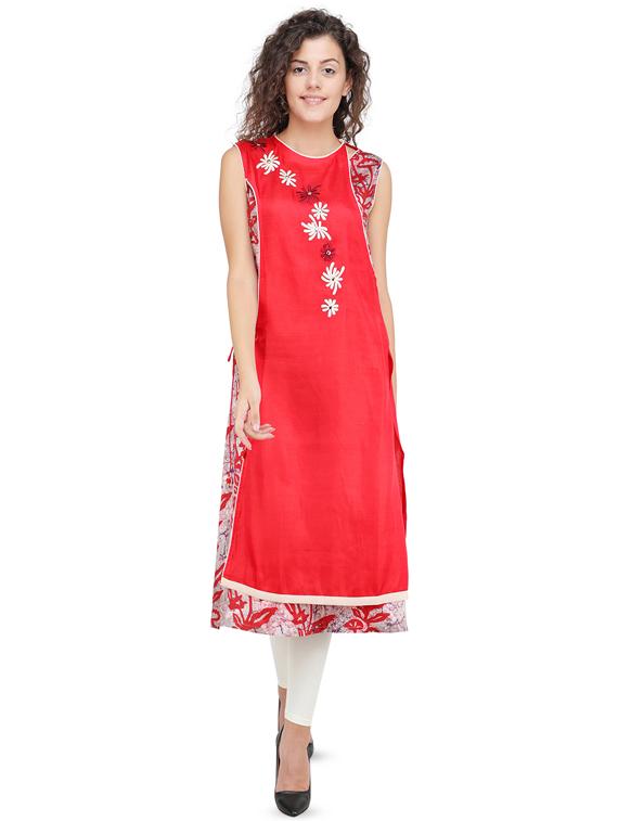 embroidered printed straight kurta - 16666584 - Zoom Image - 1