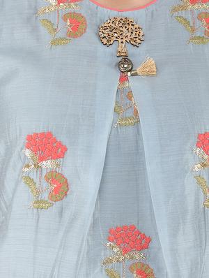 floral sequined a-line kurta - 16666587 - Standard Image - 4