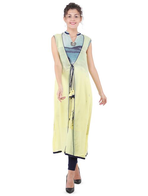 printed a-line kurta with jacket - 16666616 - Standard Image - 1