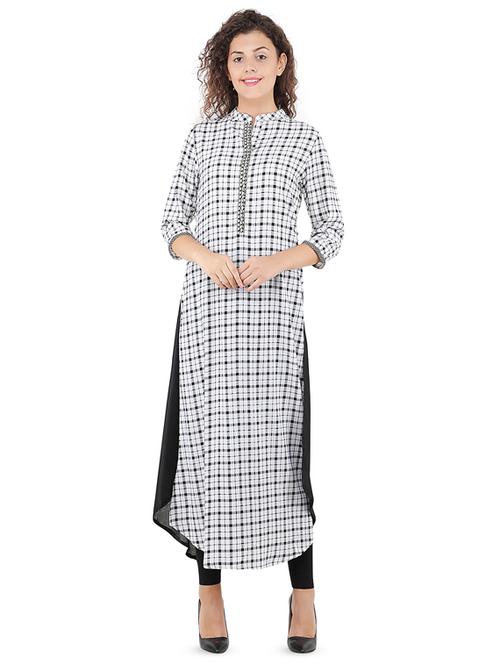 round hem line checkered kurta - 16666666 - Standard Image - 1