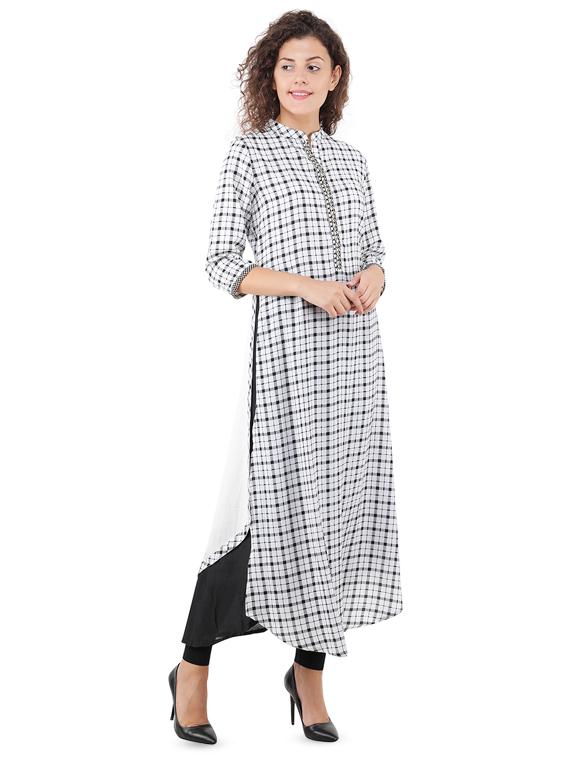 round hem line checkered kurta - 16666666 - Zoom Image - 2