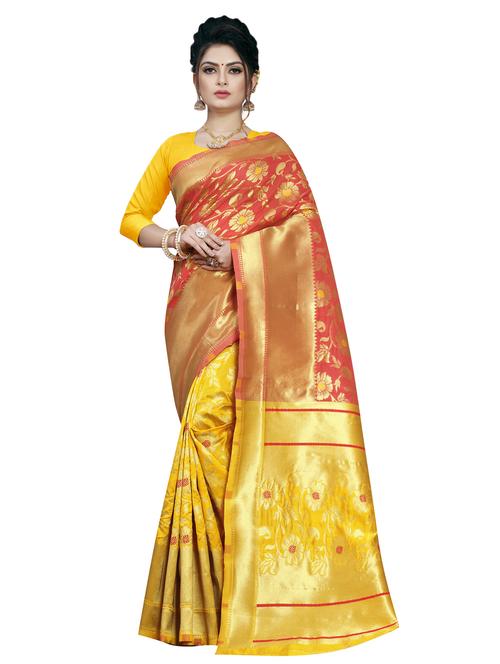 half & half banarasi saree with blouse - 16666973 - Standard Image - 1