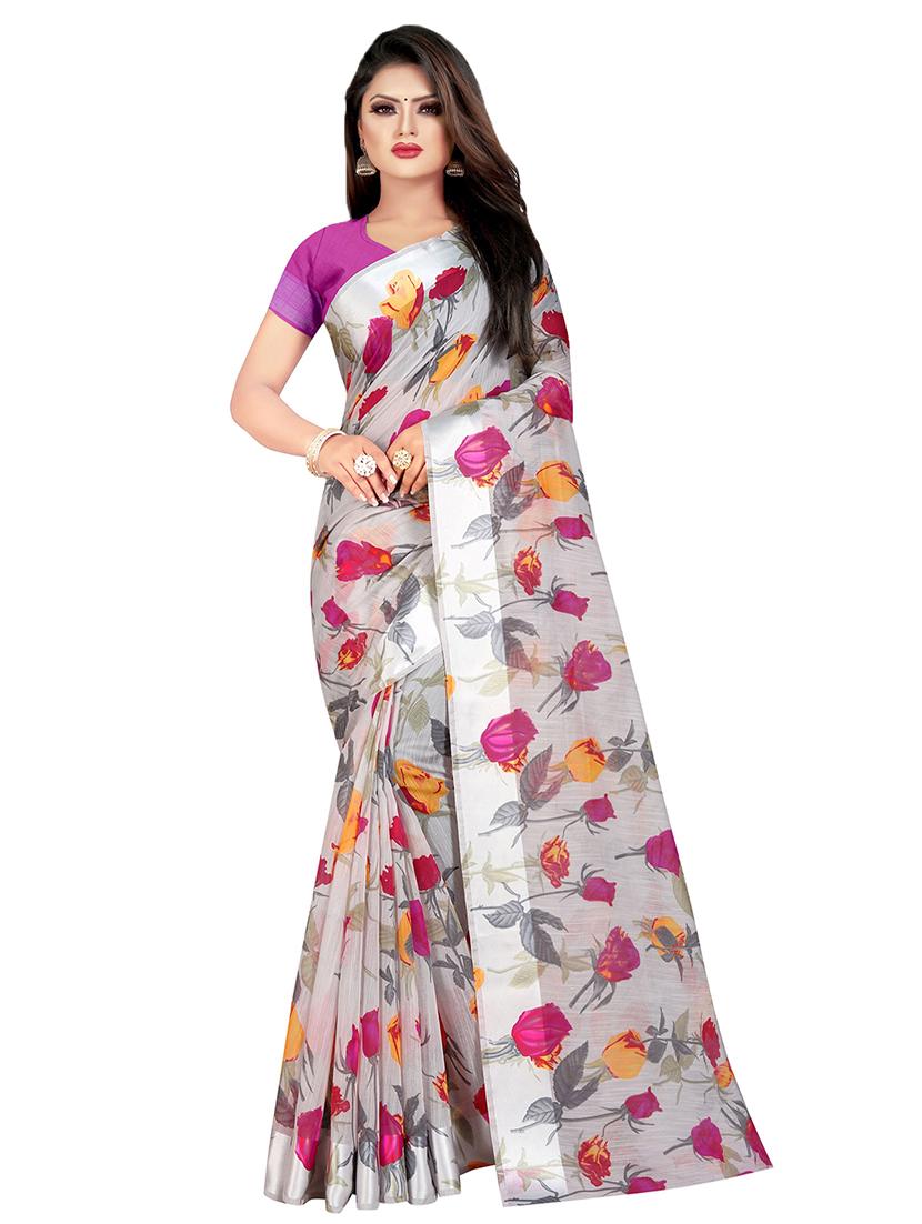 floral printed saree with blouse - 16666979 - Zoom Image - 1