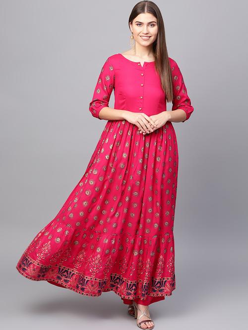 block printed flared kurta with palazzo set - 16667074 - Standard Image - 1
