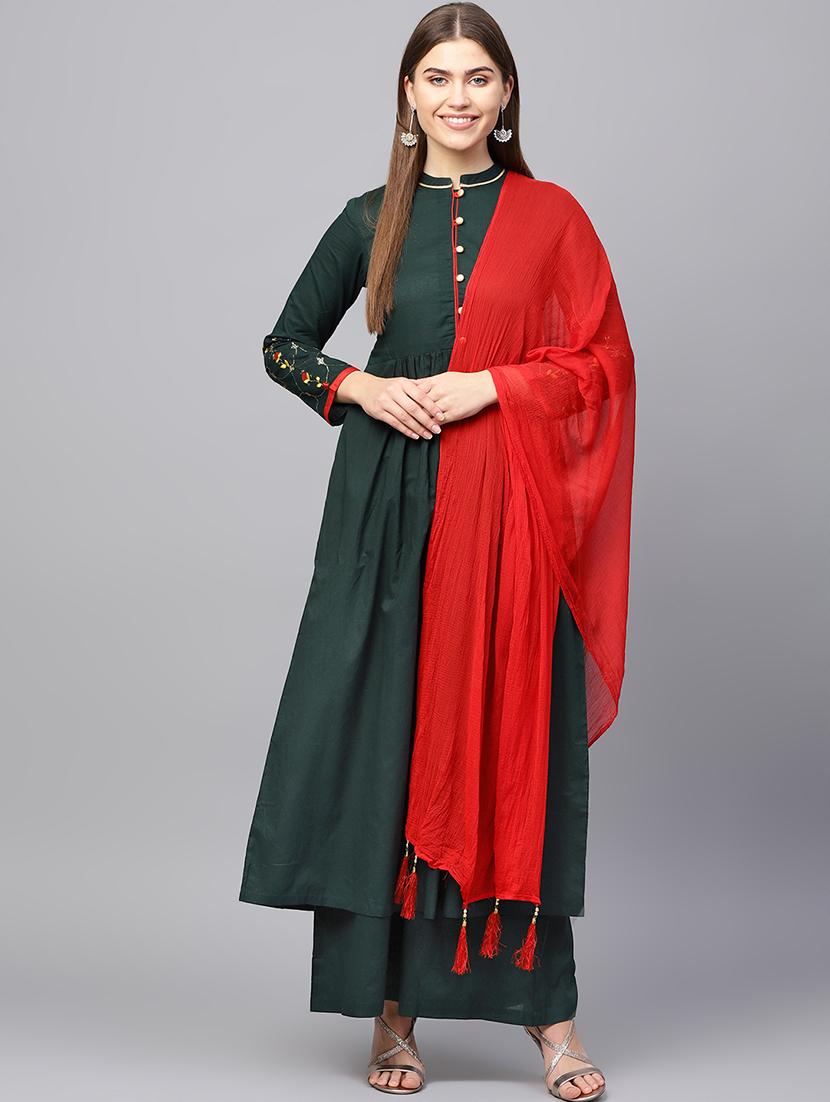 embroidered solid kurta with palazzo set - 16667077 - Zoom Image - 1