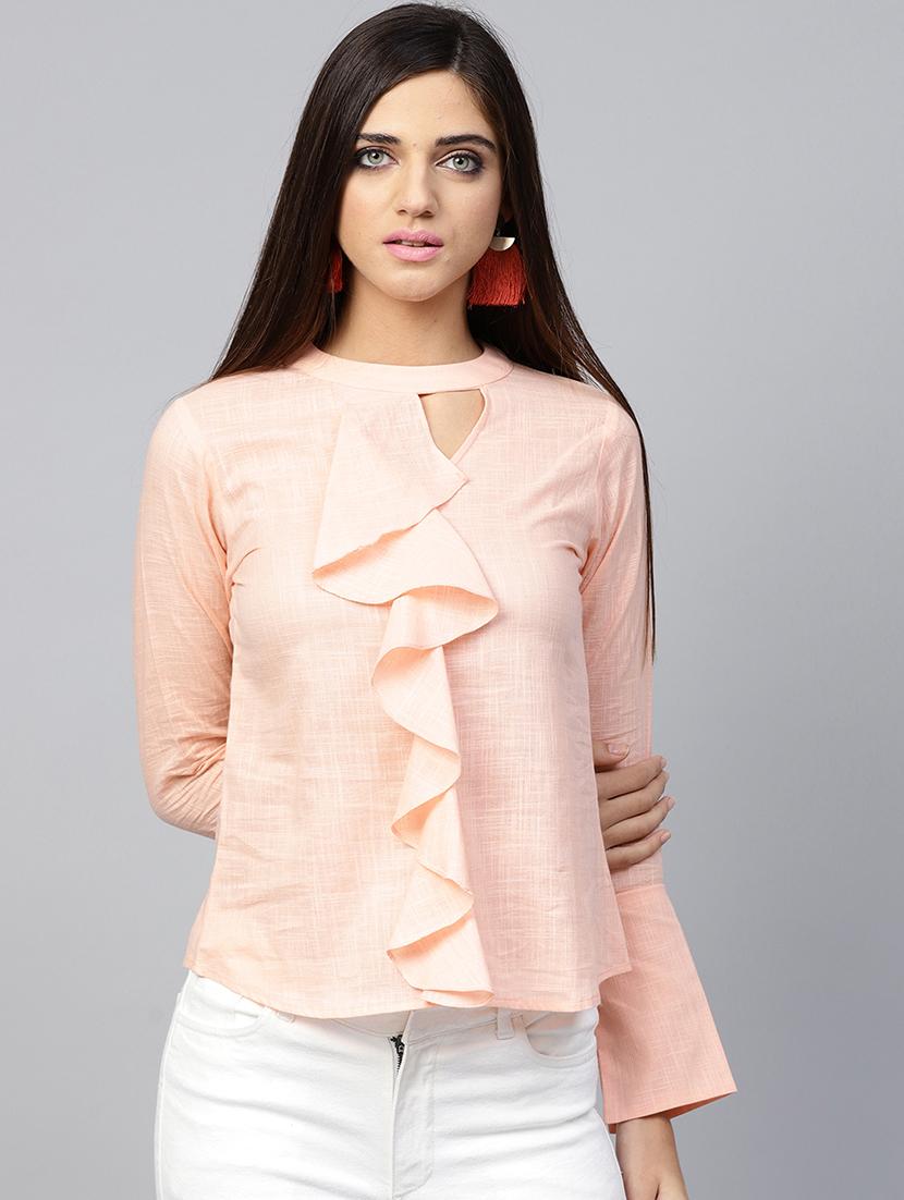 keyhole neck ruffle detail top - 16667297 - Zoom Image - 1