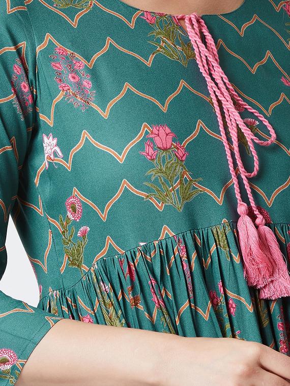 floral printed flared kurta - 16667416 - Zoom Image - 4